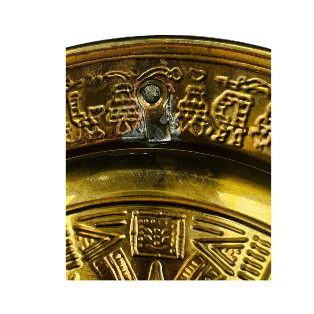 Vintage Guadalajara Mexico Decorative Brass Aztec Calendar Plate 11" - Picture 6 of 12